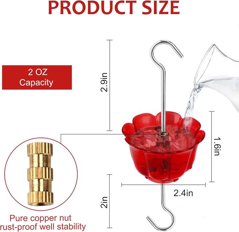 SIXTOYZF Ant Moat for Hummingbird Feeders 4 Pack,2 oz Capacity,Suitable for Outdoor Yard Hanging Feeders,Hummingbird Feeder Ant Guard,Rustproof S Hooks,Sturdy,Leakproof,Red Flower Shape - Image 3